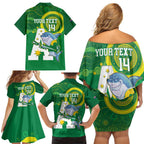 Custom Australia Lacrosse Family Matching Off Shoulder Short Dress and Hawaiian Shirt Go Aussie Shark Aboriginal Art