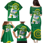 Custom Australia Lacrosse Family Matching Puletasi and Hawaiian Shirt Go Aussie Shark Aboriginal Art