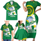 Custom Australia Lacrosse Family Matching Short Sleeve Bodycon Dress and Hawaiian Shirt Go Aussie Shark Aboriginal Art