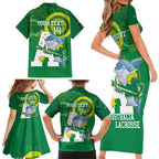 Custom Australia Lacrosse Family Matching Short Sleeve Bodycon Dress and Hawaiian Shirt Go Aussie Shark Aboriginal Art