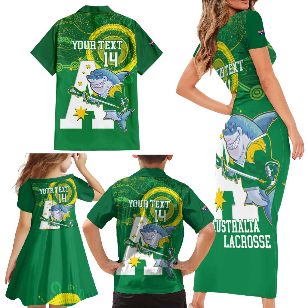 Custom Australia Lacrosse Family Matching Short Sleeve Bodycon Dress and Hawaiian Shirt Go Aussie Shark Aboriginal Art