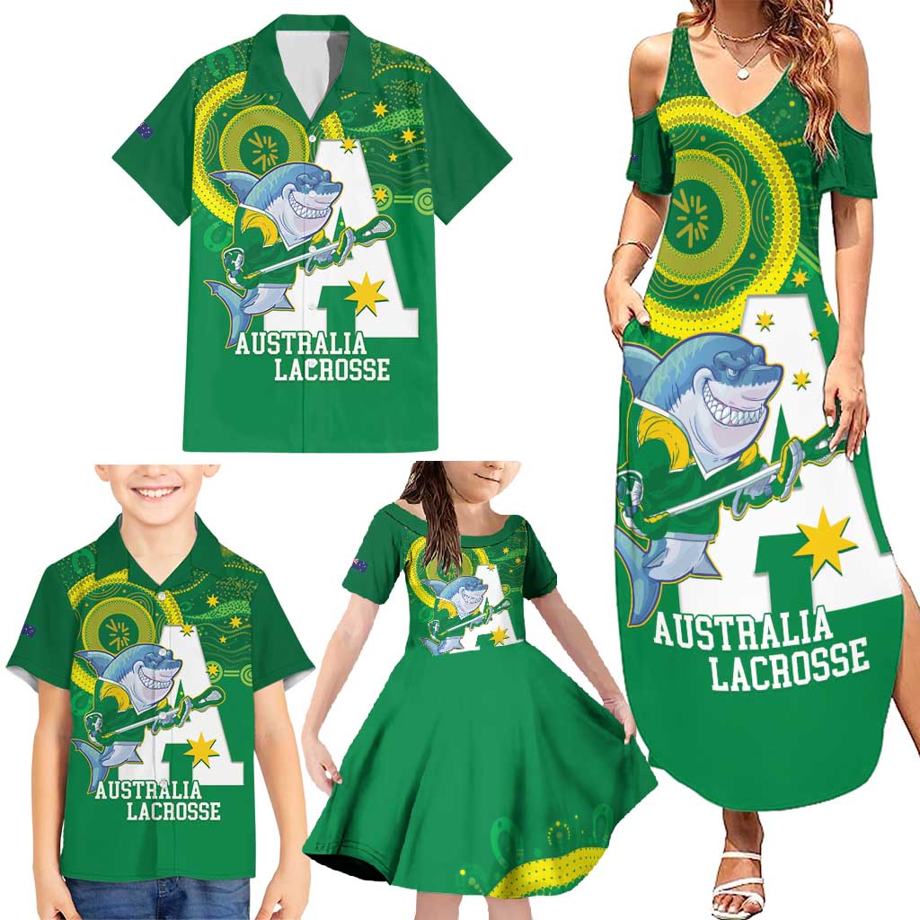 Custom Australia Lacrosse Family Matching Summer Maxi Dress and Hawaiian Shirt Go Aussie Shark Aboriginal Art