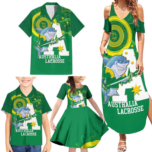 Custom Australia Lacrosse Family Matching Summer Maxi Dress and Hawaiian Shirt Go Aussie Shark Aboriginal Art