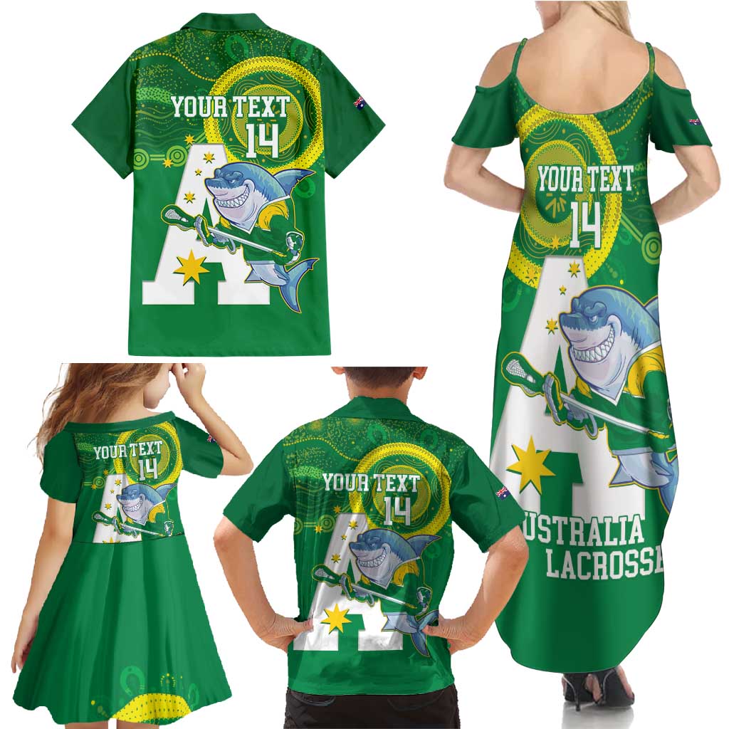 Custom Australia Lacrosse Family Matching Summer Maxi Dress and Hawaiian Shirt Go Aussie Shark Aboriginal Art