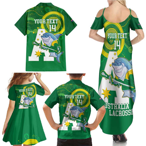 Custom Australia Lacrosse Family Matching Summer Maxi Dress and Hawaiian Shirt Go Aussie Shark Aboriginal Art