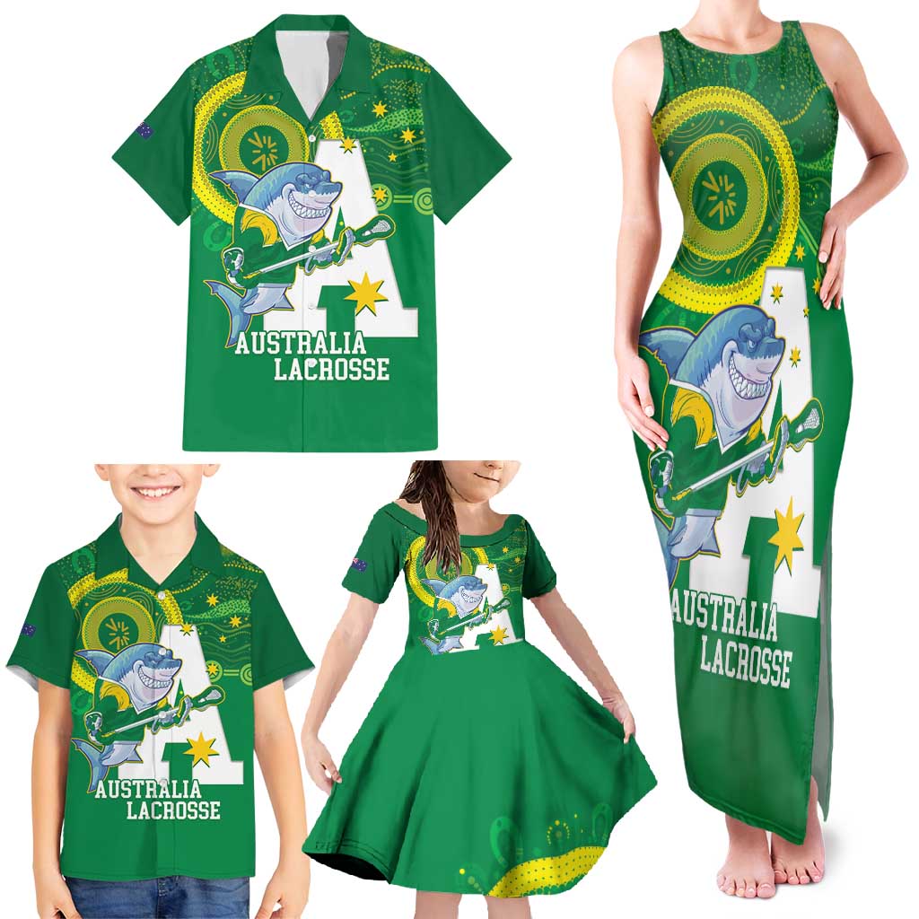 Custom Australia Lacrosse Family Matching Tank Maxi Dress and Hawaiian Shirt Go Aussie Shark Aboriginal Art