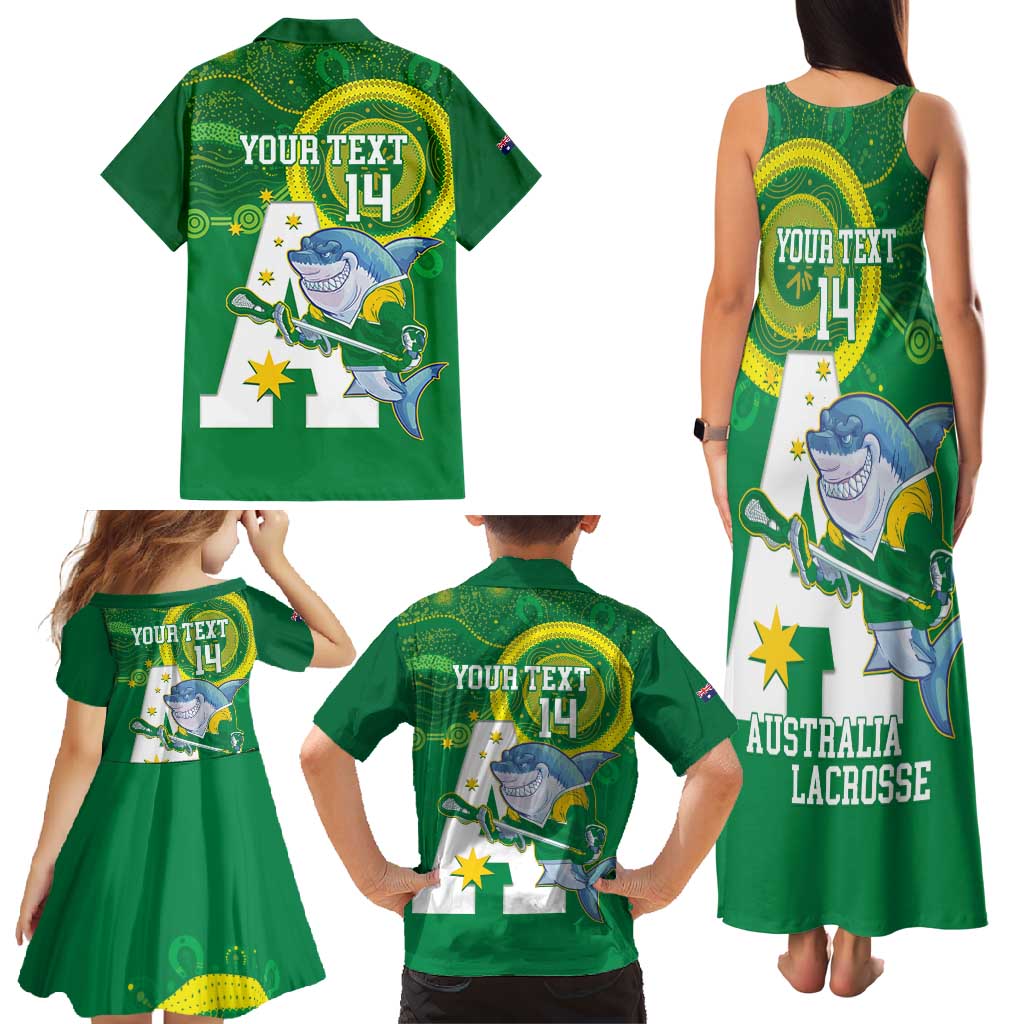 Custom Australia Lacrosse Family Matching Tank Maxi Dress and Hawaiian Shirt Go Aussie Shark Aboriginal Art
