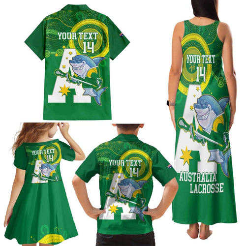 Custom Australia Lacrosse Family Matching Tank Maxi Dress and Hawaiian Shirt Go Aussie Shark Aboriginal Art