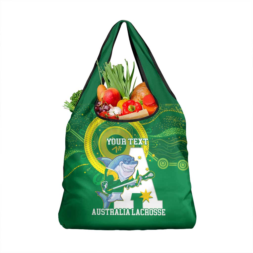 Custom Australia Lacrosse Grocery Bag Go Aussie Shark Aboriginal Art