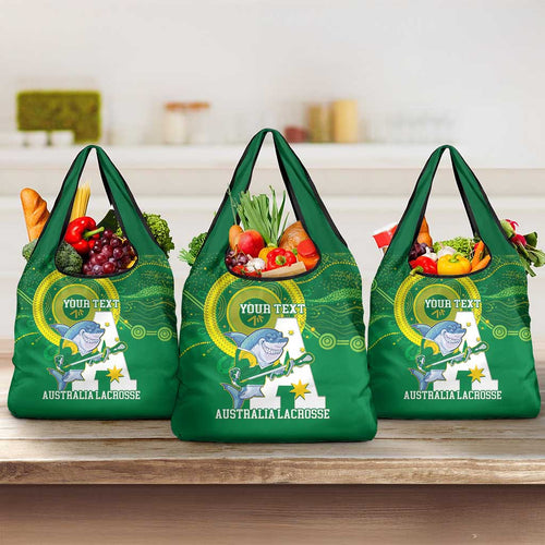 Custom Australia Lacrosse Grocery Bag Go Aussie Shark Aboriginal Art