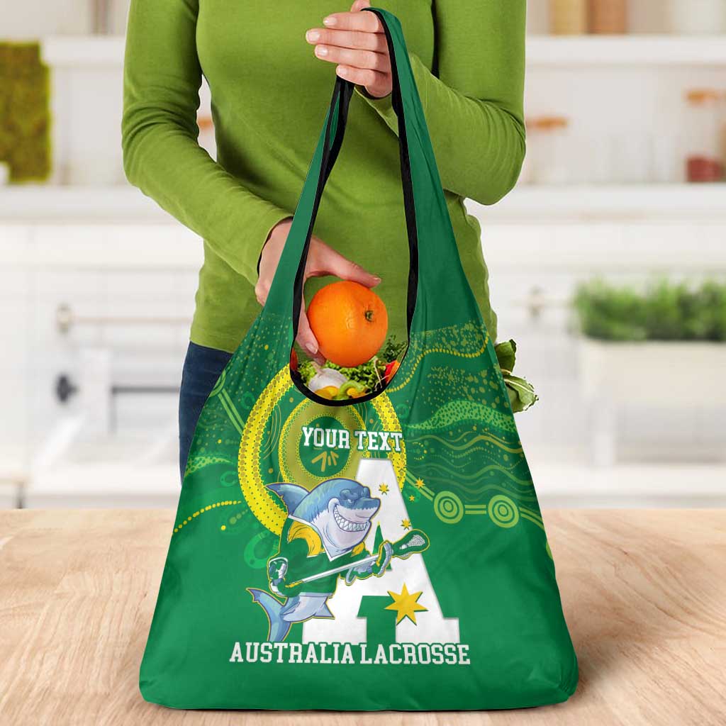 Custom Australia Lacrosse Grocery Bag Go Aussie Shark Aboriginal Art