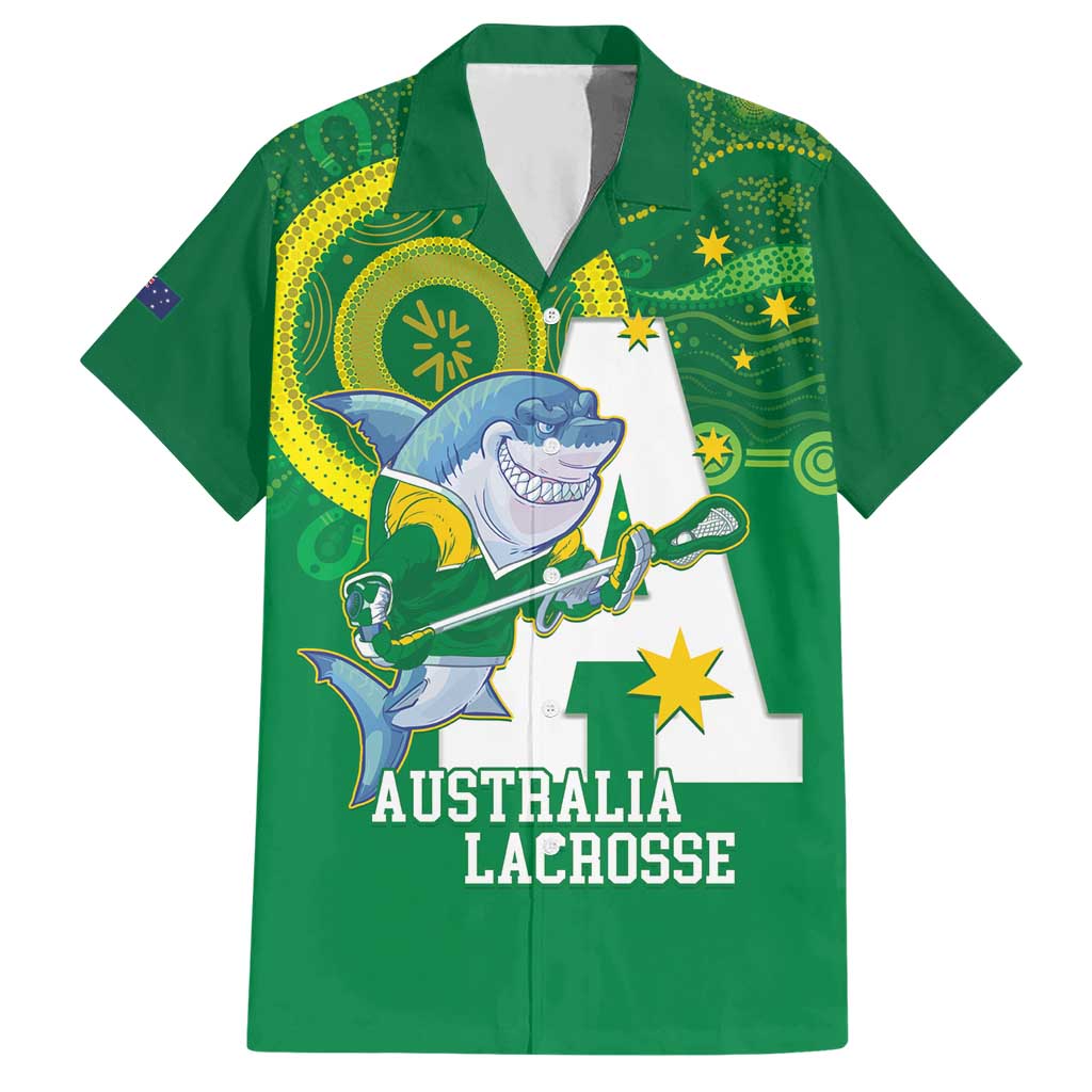 Custom Australia Lacrosse Hawaiian Shirt Go Aussie Shark Aboriginal Art