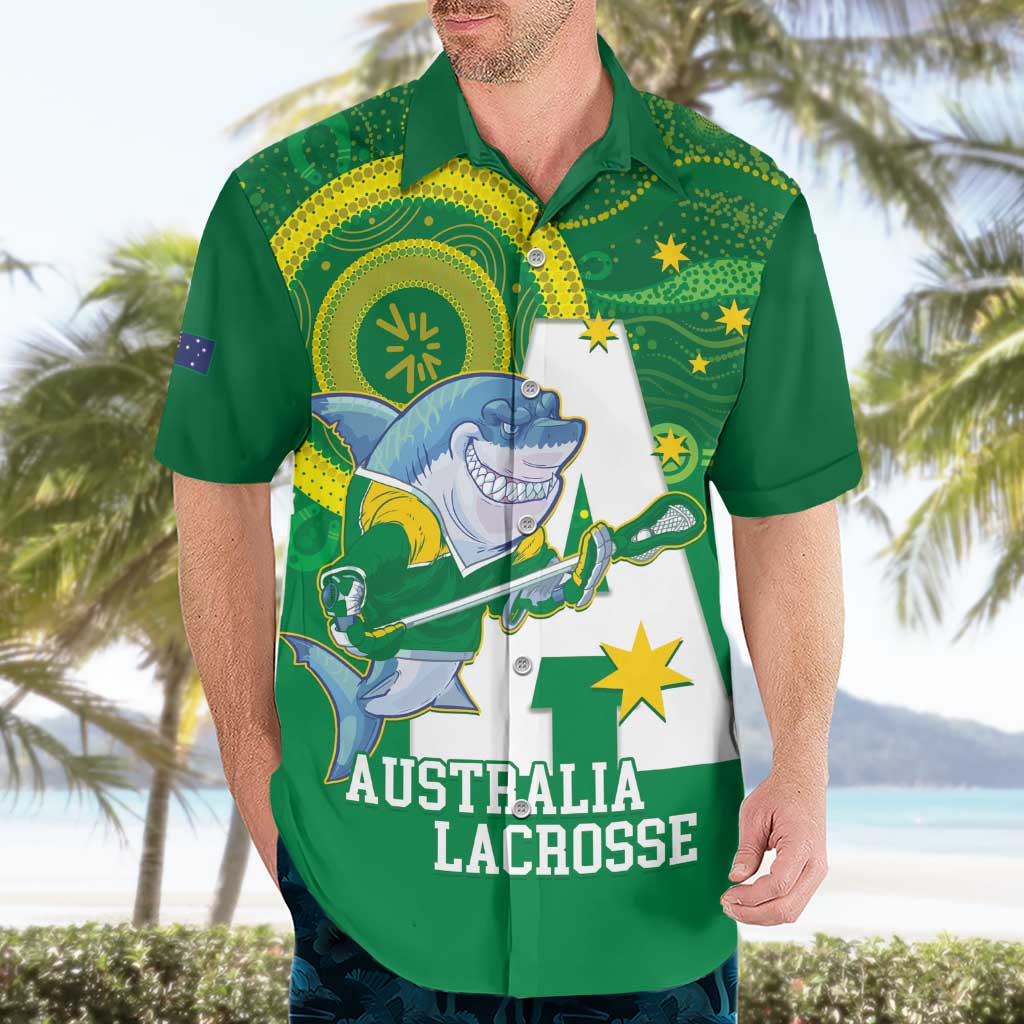 Custom Australia Lacrosse Hawaiian Shirt Go Aussie Shark Aboriginal Art