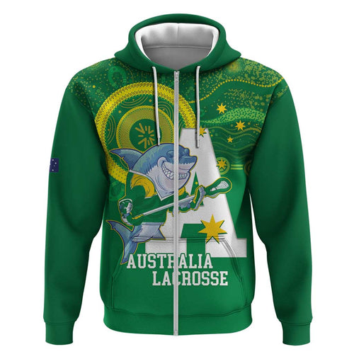 Custom Australia Lacrosse Hoodie Go Aussie Shark Aboriginal Art