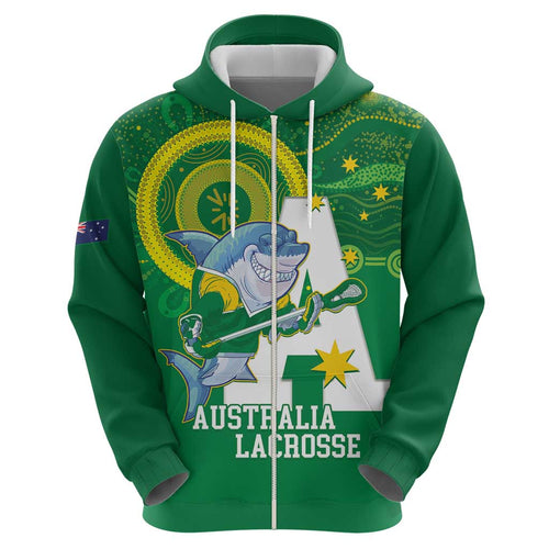 Custom Australia Lacrosse Hoodie Go Aussie Shark Aboriginal Art
