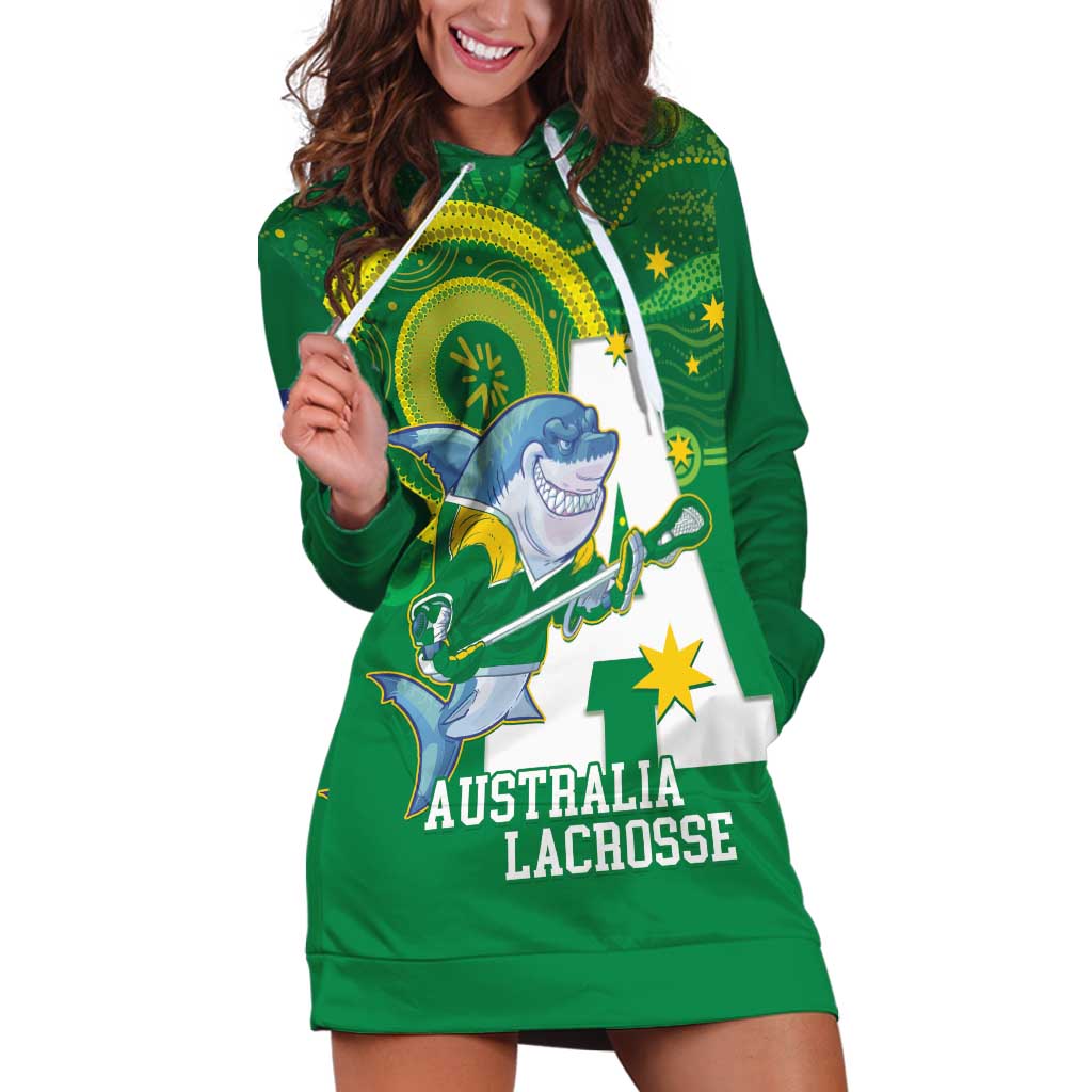 Custom Australia Lacrosse Hoodie Dress Go Aussie Shark Aboriginal Art