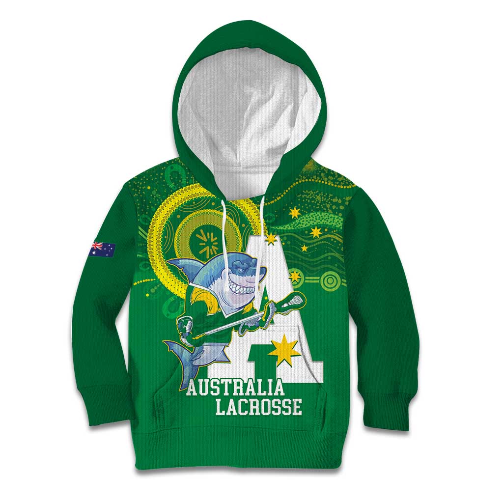 Custom Australia Lacrosse Kid Hoodie Go Aussie Shark Aboriginal Art