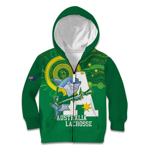Custom Australia Lacrosse Kid Hoodie Go Aussie Shark Aboriginal Art
