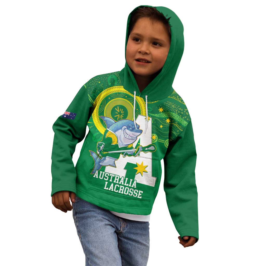 Custom Australia Lacrosse Kid Hoodie Go Aussie Shark Aboriginal Art