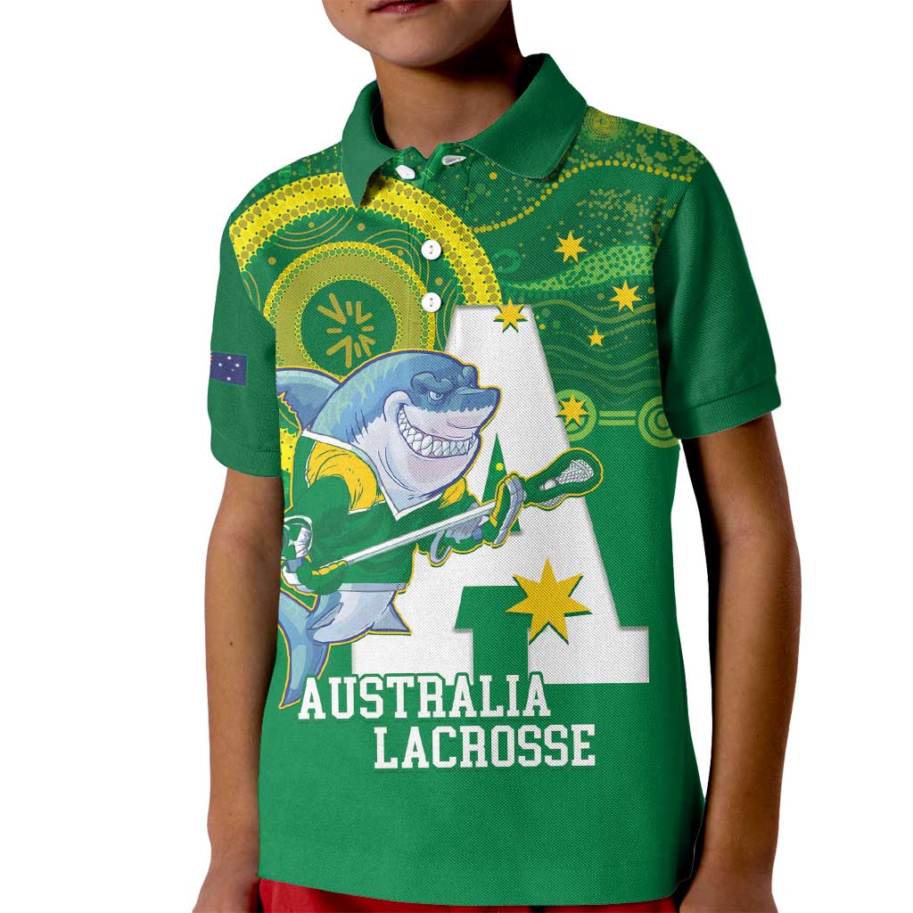 Custom Australia Lacrosse Kid Polo Shirt Go Aussie Shark Aboriginal Art