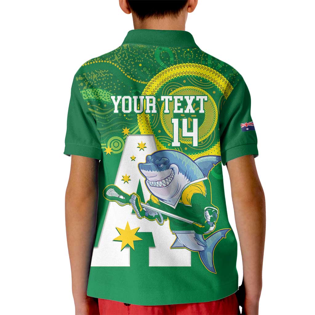 Custom Australia Lacrosse Kid Polo Shirt Go Aussie Shark Aboriginal Art