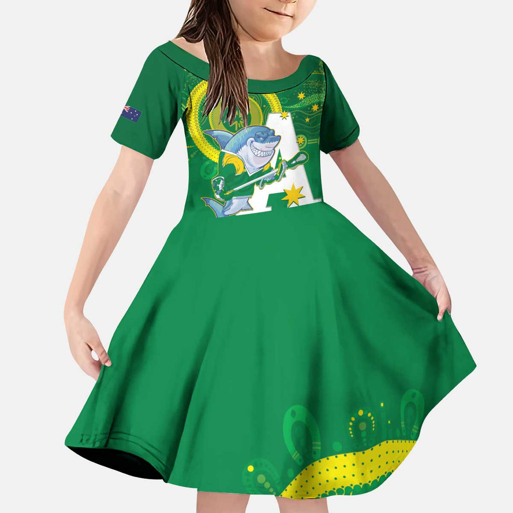 Custom Australia Lacrosse Kid Short Sleeve Dress Go Aussie Shark Aboriginal Art