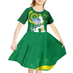 Custom Australia Lacrosse Kid Short Sleeve Dress Go Aussie Shark Aboriginal Art