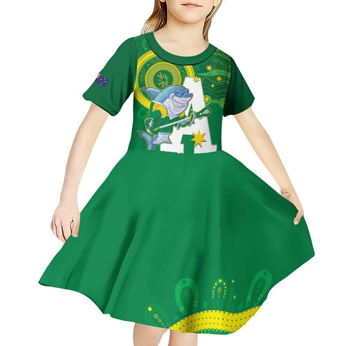 Custom Australia Lacrosse Kid Short Sleeve Dress Go Aussie Shark Aboriginal Art