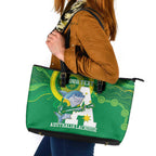 Custom Australia Lacrosse Leather Tote Bag Go Aussie Shark Aboriginal Art