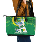 Custom Australia Lacrosse Leather Tote Bag Go Aussie Shark Aboriginal Art