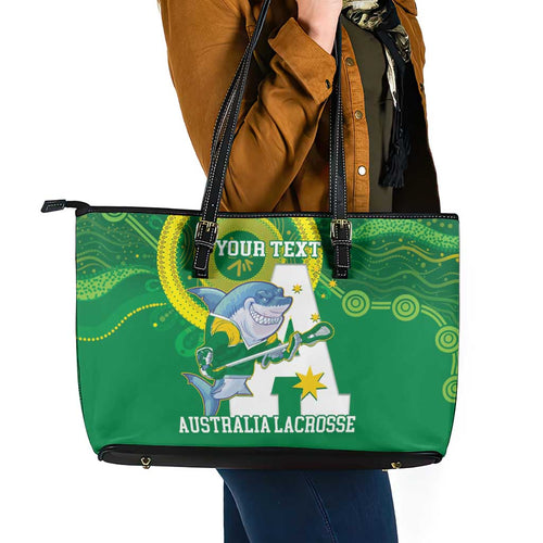 Custom Australia Lacrosse Leather Tote Bag Go Aussie Shark Aboriginal Art