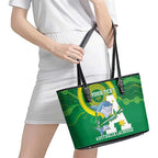 Custom Australia Lacrosse Leather Tote Bag Go Aussie Shark Aboriginal Art