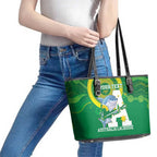 Custom Australia Lacrosse Leather Tote Bag Go Aussie Shark Aboriginal Art