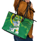 Custom Australia Lacrosse Leather Tote Bag Go Aussie Shark Aboriginal Art