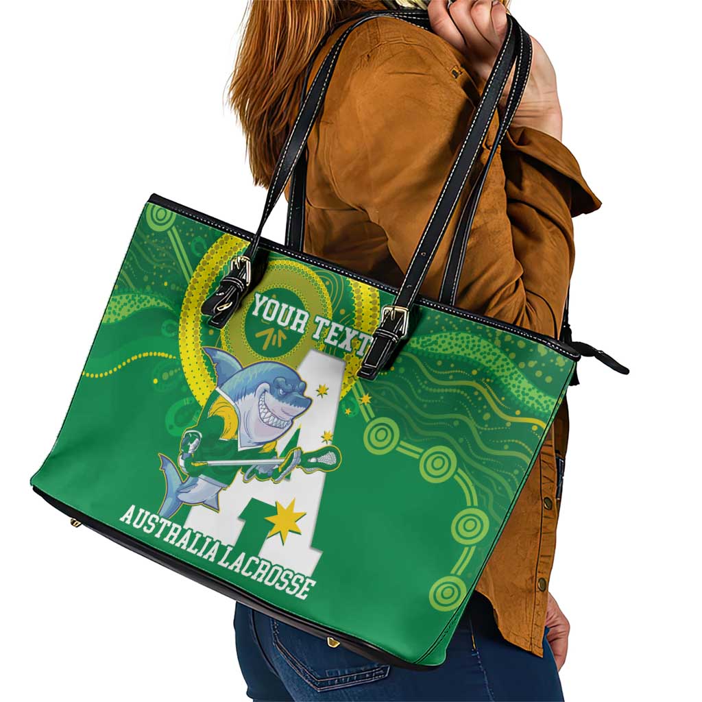 Custom Australia Lacrosse Leather Tote Bag Go Aussie Shark Aboriginal Art