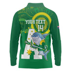 Custom Australia Lacrosse Long Sleeve Polo Shirt Go Aussie Shark Aboriginal Art