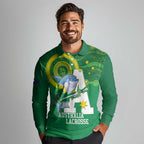 Custom Australia Lacrosse Long Sleeve Polo Shirt Go Aussie Shark Aboriginal Art