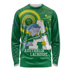 Custom Australia Lacrosse Long Sleeve Shirt Go Aussie Shark Aboriginal Art