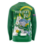 Custom Australia Lacrosse Long Sleeve Shirt Go Aussie Shark Aboriginal Art