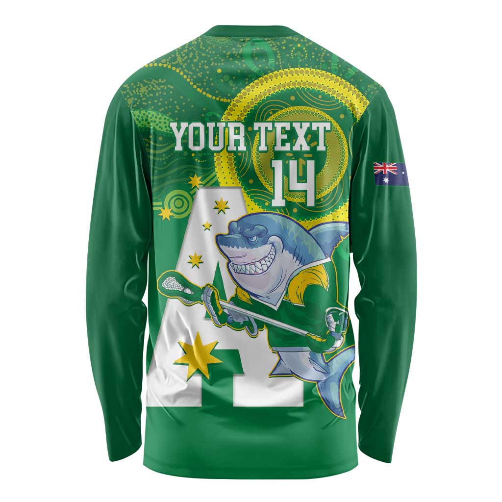 Custom Australia Lacrosse Long Sleeve Shirt Go Aussie Shark Aboriginal Art