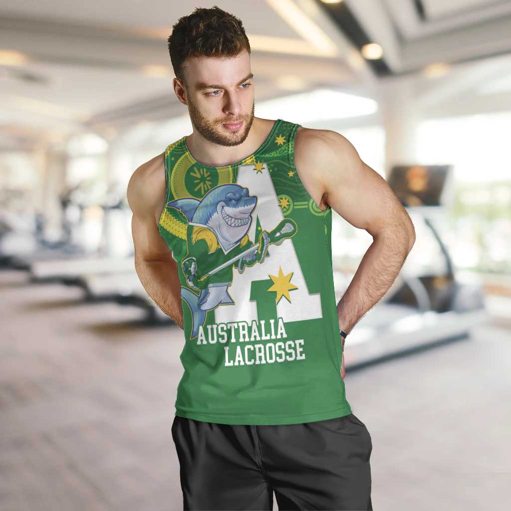 Custom Australia Lacrosse Men Tank Top Go Aussie Shark Aboriginal Art