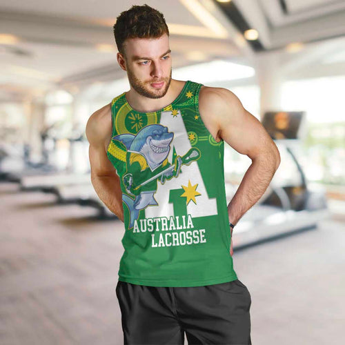 Custom Australia Lacrosse Men Tank Top Go Aussie Shark Aboriginal Art