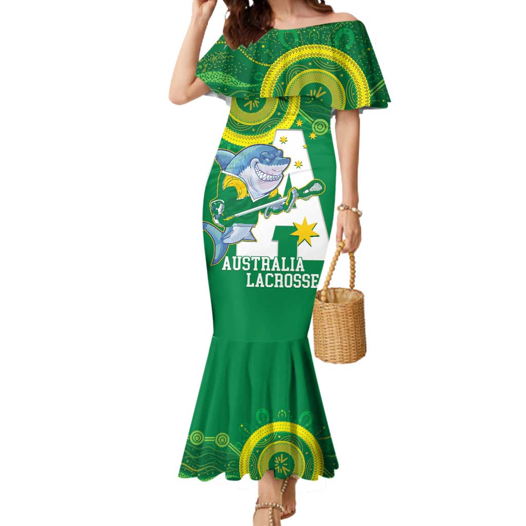 Custom Australia Lacrosse Mermaid Dress Go Aussie Shark Aboriginal Art