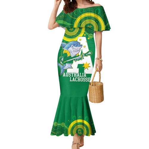 Custom Australia Lacrosse Mermaid Dress Go Aussie Shark Aboriginal Art