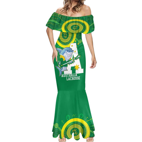 Custom Australia Lacrosse Mermaid Dress Go Aussie Shark Aboriginal Art