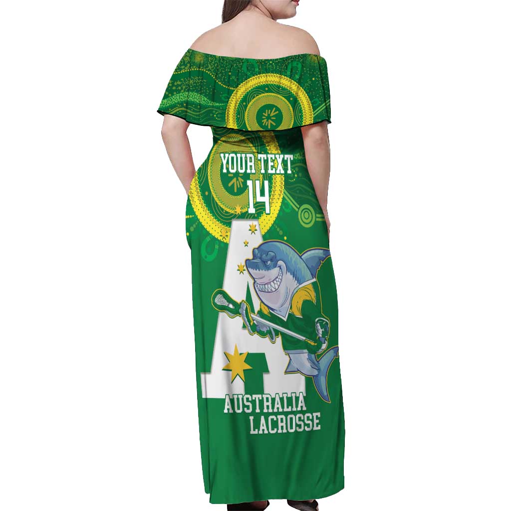 Custom Australia Lacrosse Off Shoulder Maxi Dress Go Aussie Shark Aboriginal Art
