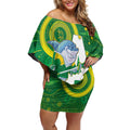 Custom Australia Lacrosse Off Shoulder Short Dress Go Aussie Shark Aboriginal Art