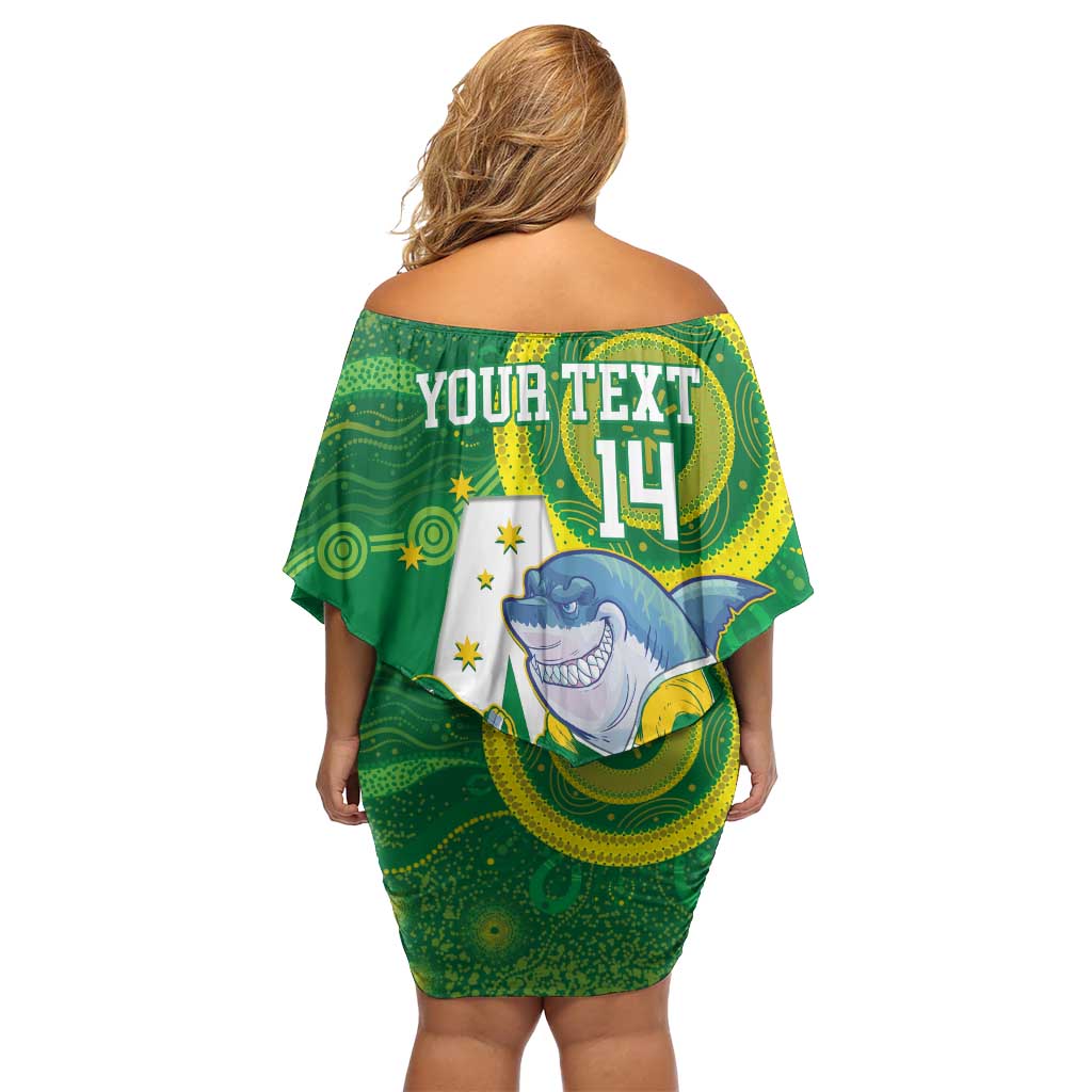 Custom Australia Lacrosse Off Shoulder Short Dress Go Aussie Shark Aboriginal Art