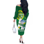 Custom Australia Lacrosse Off The Shoulder Long Sleeve Dress Go Aussie Shark Aboriginal Art