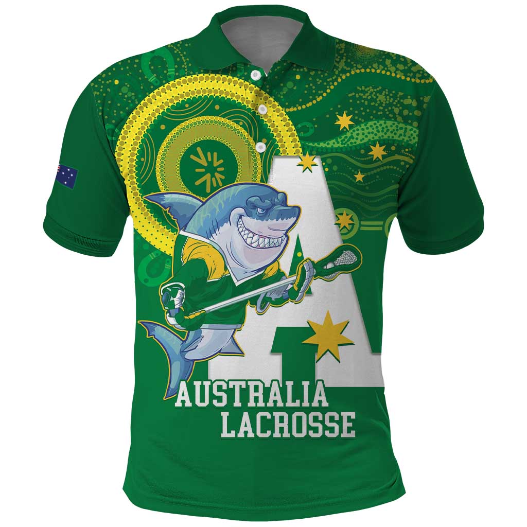 Custom Australia Lacrosse Polo Shirt Go Aussie Shark Aboriginal Art